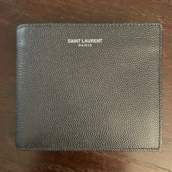 Navy YSL grained leather wallet with coin purse - Picture 1 of 4